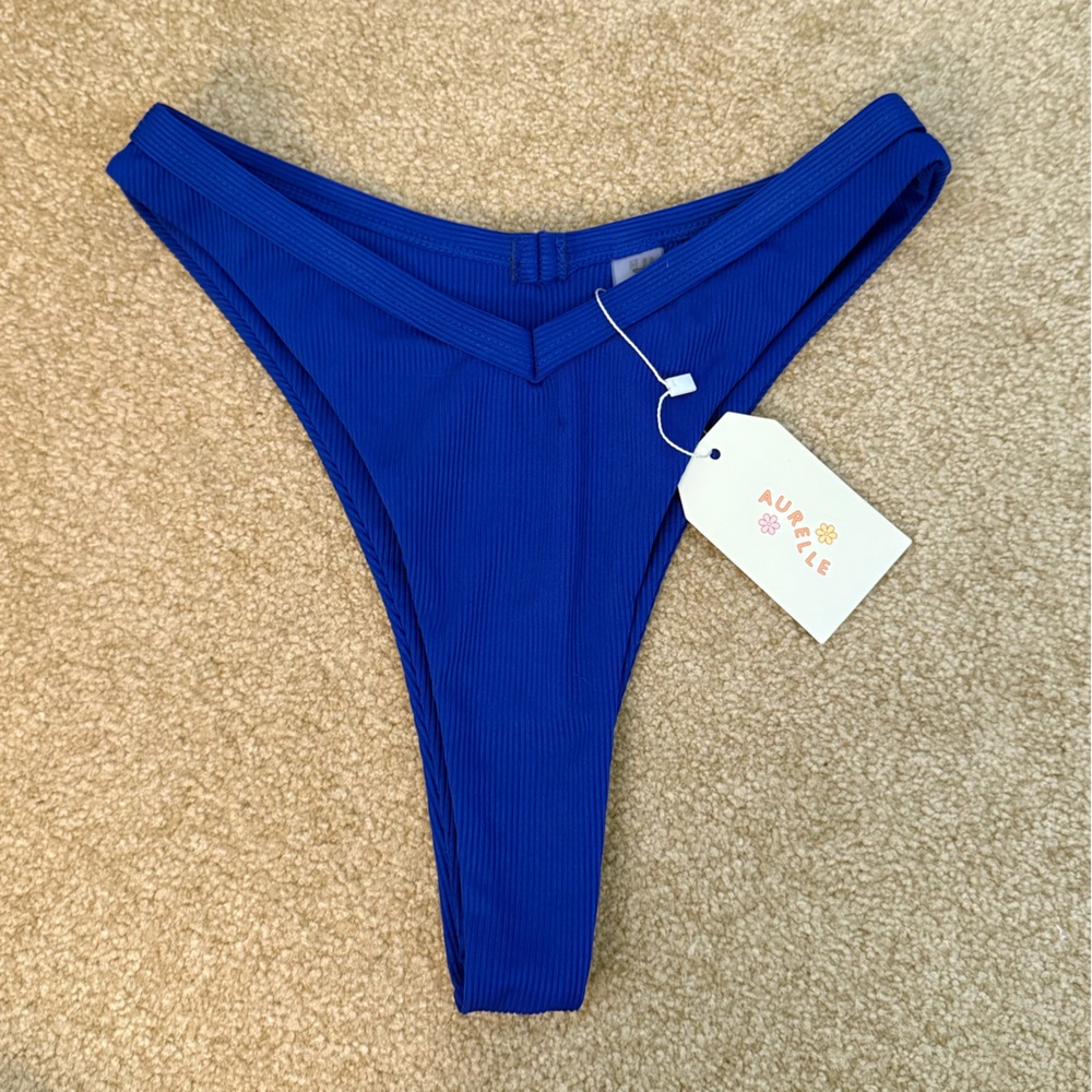 Aurelle Blue Ribbed Bikini Bottom